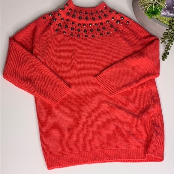 NY & Co embellished mock neck guava sweater small - Picture 5 of 7